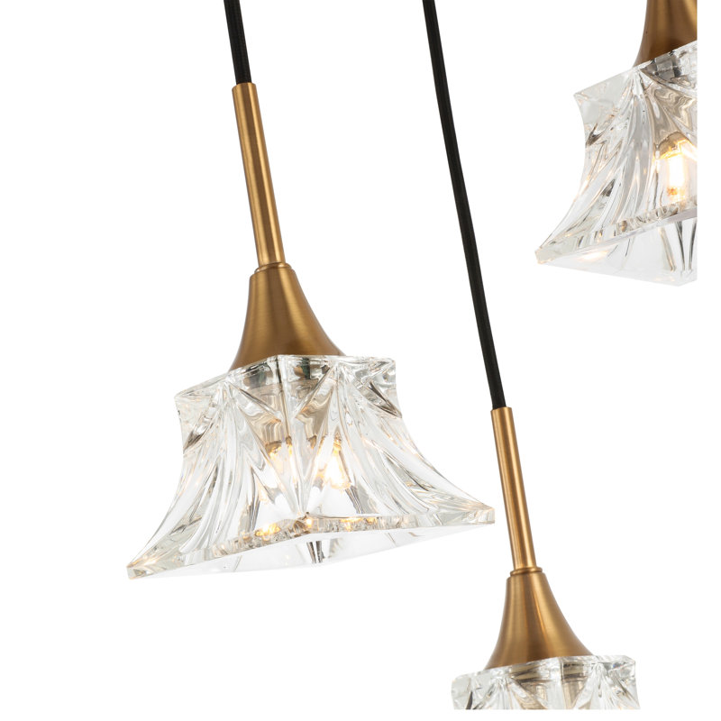 Luminaire suspendu géométrique à 5 lumières Angeline, Laiton
