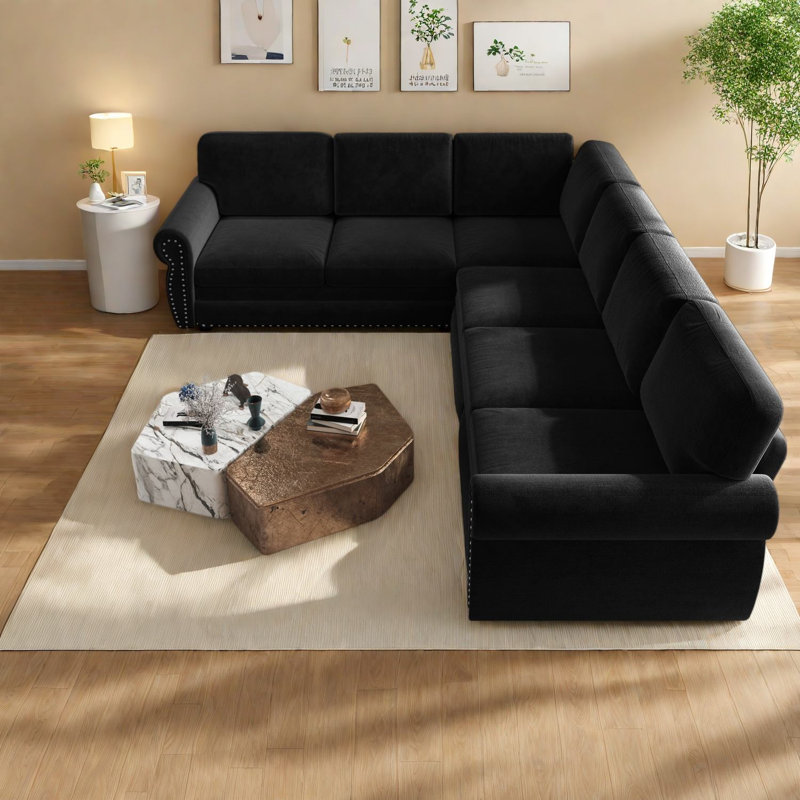 Canapé d'angle moderne, canapé-lit gigogne en chenille de 3 m (118 pouces) pour toute la famille, Black