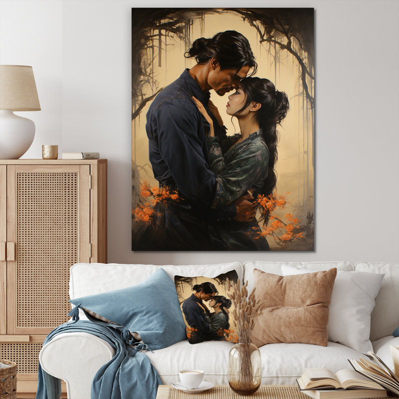 Amour japonais, couple de flammes jumelles I, H 40 po x l 30 po x P 1,5 po, Toile tendue