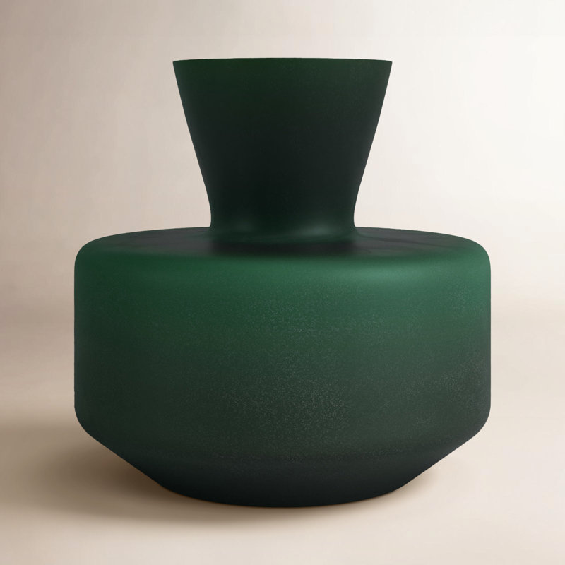 Green Glass Table Vase, 10" H x 10" W x 5.5" D