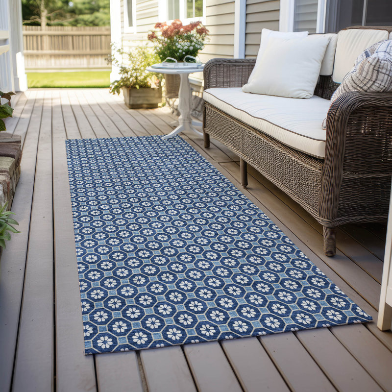 Machine Washable Indoor/Outdoor Christain ACN1430 Blue Rug, Runner 2'3" x 7'6"