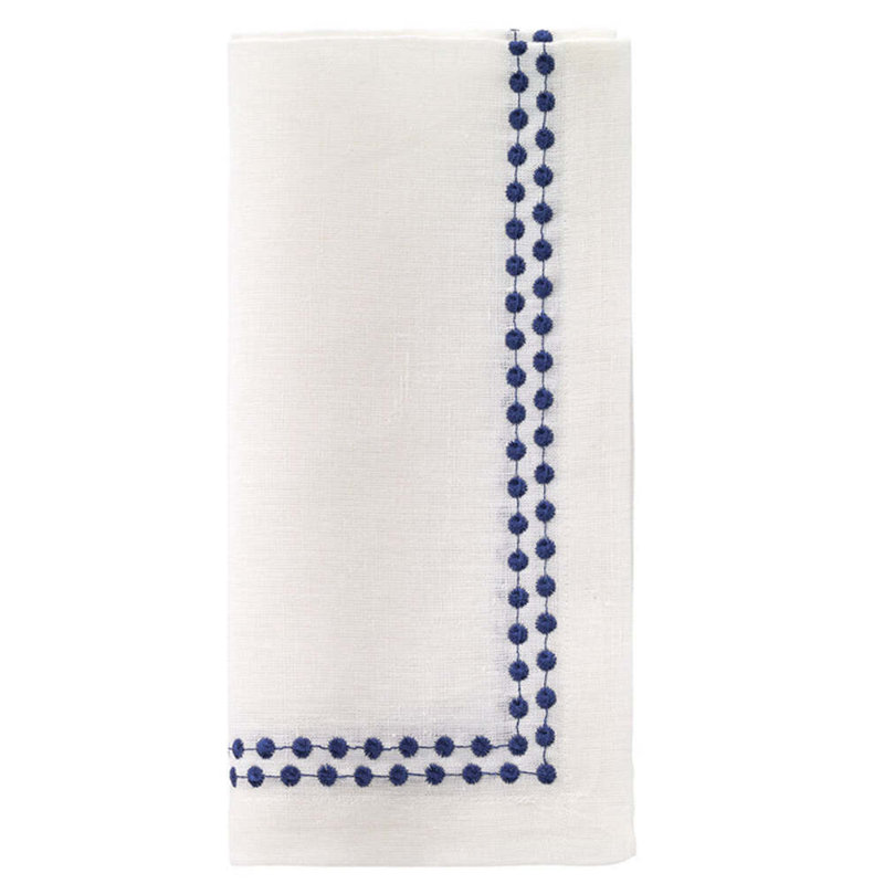 Pearls Square Napkins, White/Navy
