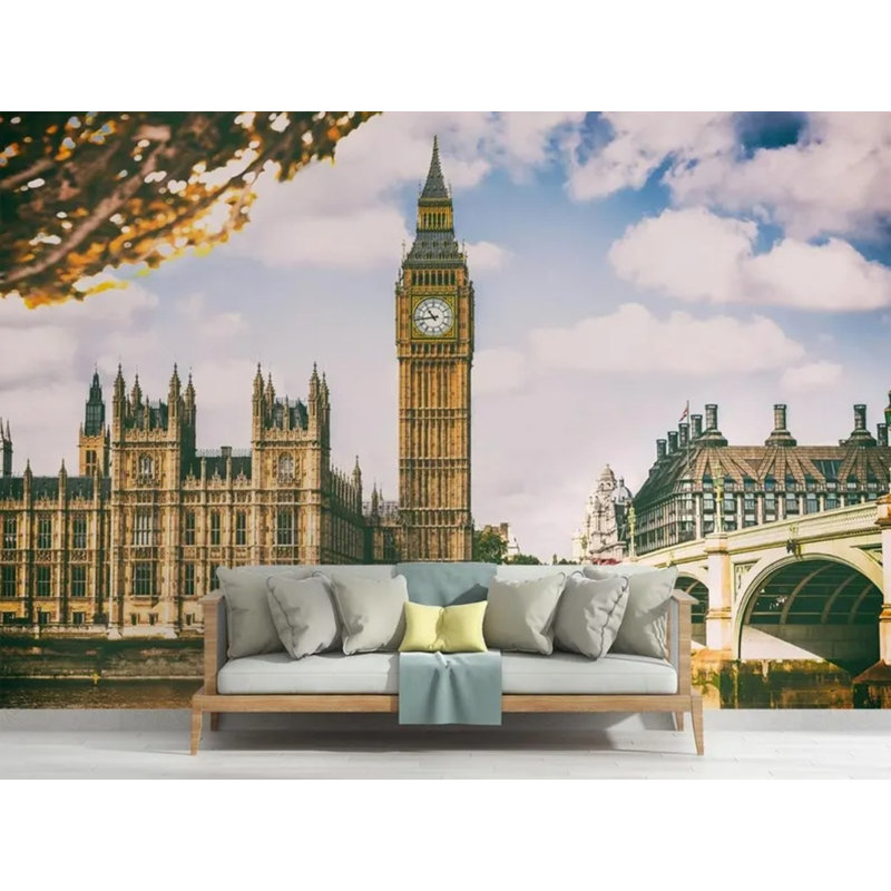Papier peint London Big Ben Vintage City, L 108 po x l 96 po
