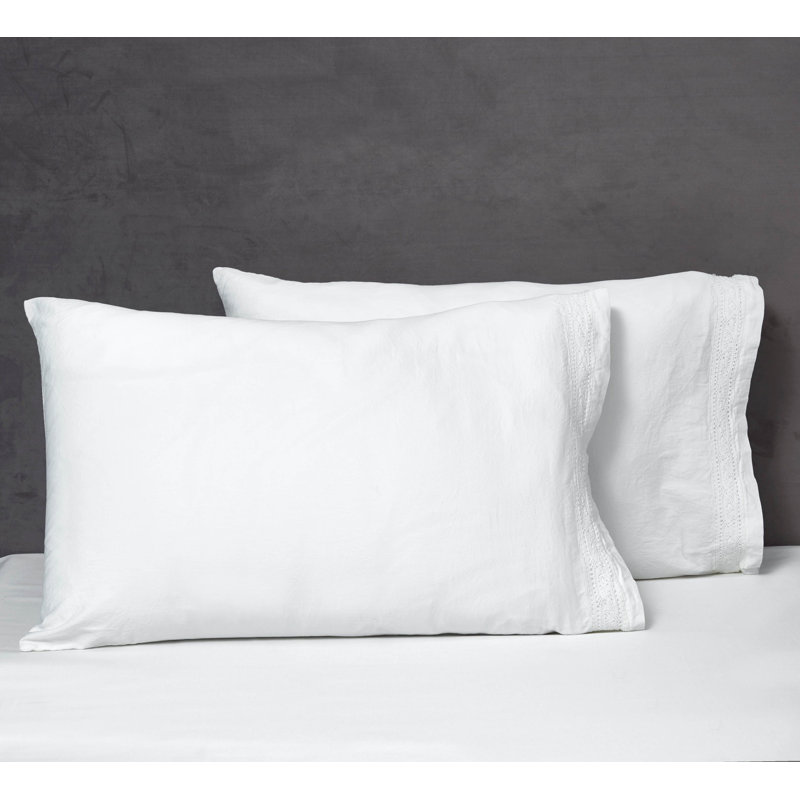 Viola Lace Sateen Pillow Case, Standard Pillow Case, White