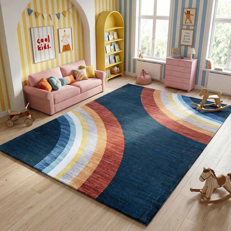 Rug Branch Marlow 4' x 6' (3'11" x 5'10") Navy/Red Rainbow Kids Area Rug, Contemporary, Medium Pile, Stain-Resistant Carpet - Playroom, Nursery, Toy Room and Bedroom