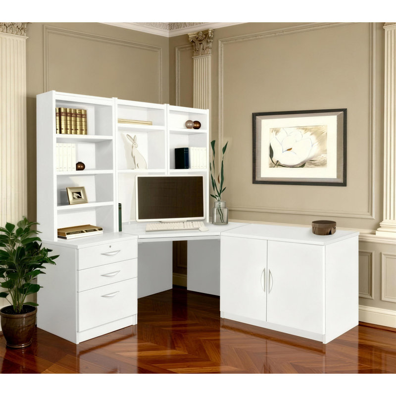 Brelynn 5 Piece Computer Desk Office Set, White