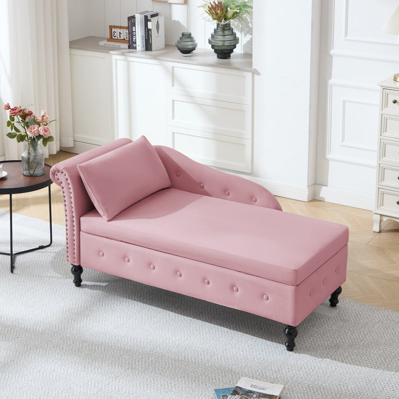 Chaise longue de rangement en velours Eastham, Orienté à droite, Rose