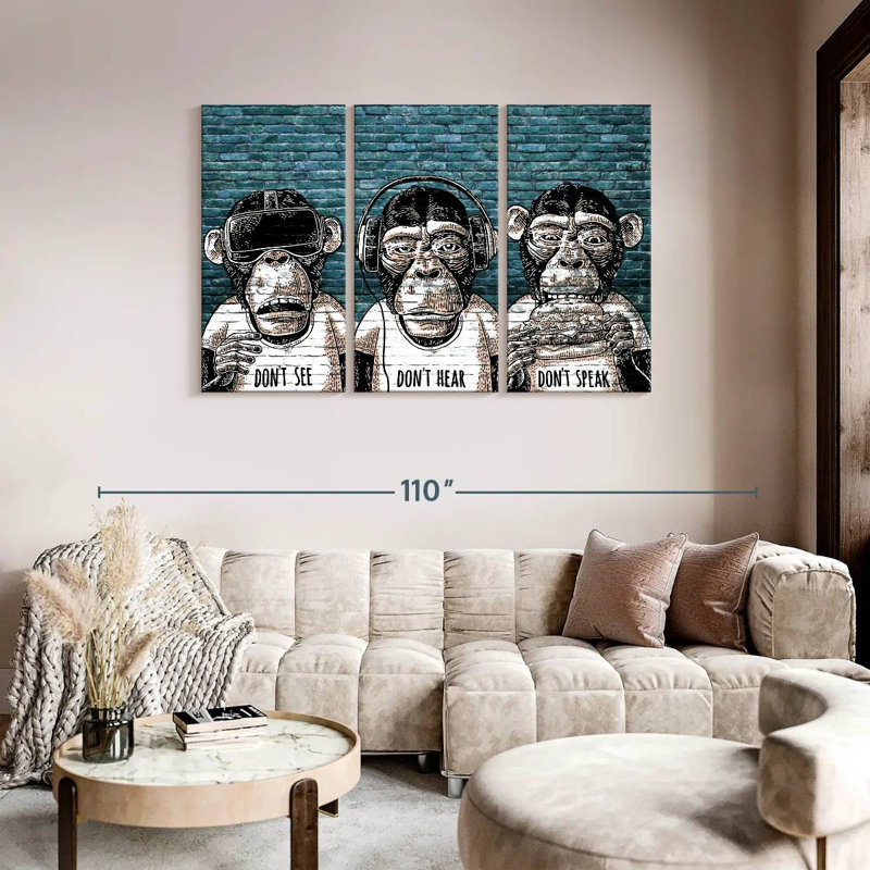 " Three Monkeys " by Existencils 3 - Pieces, 48" H x 74" W x 1.25"