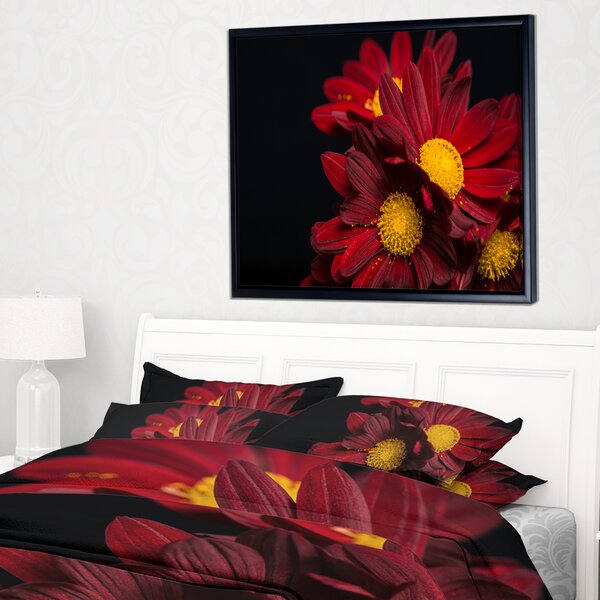 Bless international Red Velvet Chrysanthemum Flowers Framed On Canvas ...