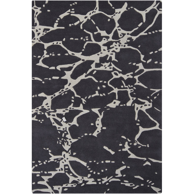 Navyan Black/Gray Area Rug, Rectangle 5' x 7'6", Blue/White/Gray