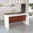 63" Modern Kitchen Island With Marble-Look Surface, LED Lights & Grille Design For Dining Room, Living Room(Island Only)-991434113