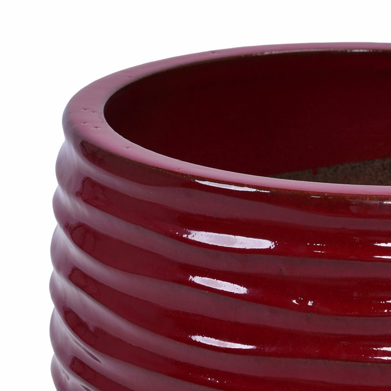 3 Pieces Ceramic Flowerpot, Modern Planter For Patio, Garden, Bean Paste Red