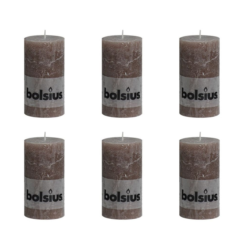 Bolsius Rustic Pillar Candle, Brown grey, 13cm H x 6.8cm diameter