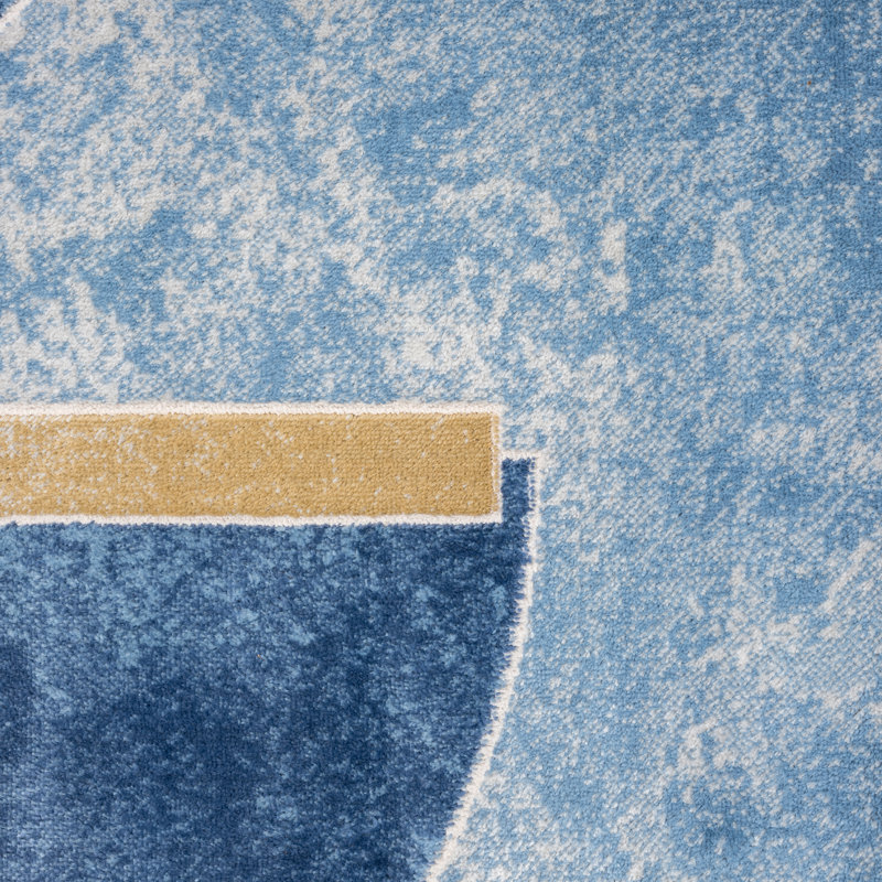 Rectangle Eduvina Abstract Machine Woven Polypropylene Area Rug in Gray/Blue, Rectangle 5'3" x 7'6"