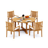 6 Seats 7 Pcs Grade-A Teak Wood Dining Set: 60" Round Table And 6 Cahyo Stacking Arm Chairs #11CH1206