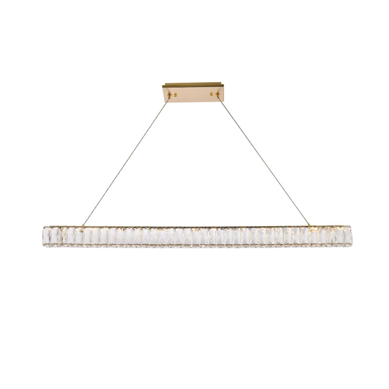 Luminaire suspendu carré / rectangulaire à DEL avec détails en cristal pour îlot de cuisine, H 3 po x l 47 po x P 2 po