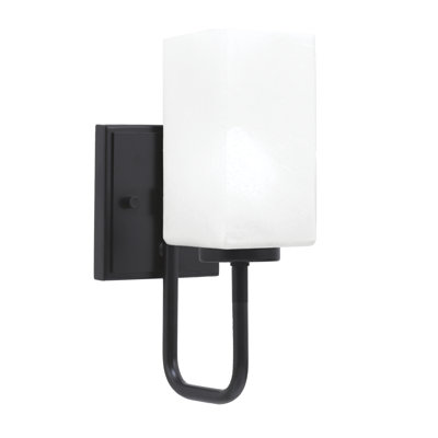 Amarmula 1 Light Wall Sconce, Matte Black Finish, 3.5" Square White Marble Glass