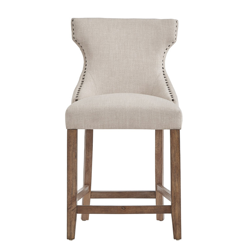 Jabiel Upholstered Counter Stool, Gray Linen, Counter Stool (25.5" Seat Height), Natural