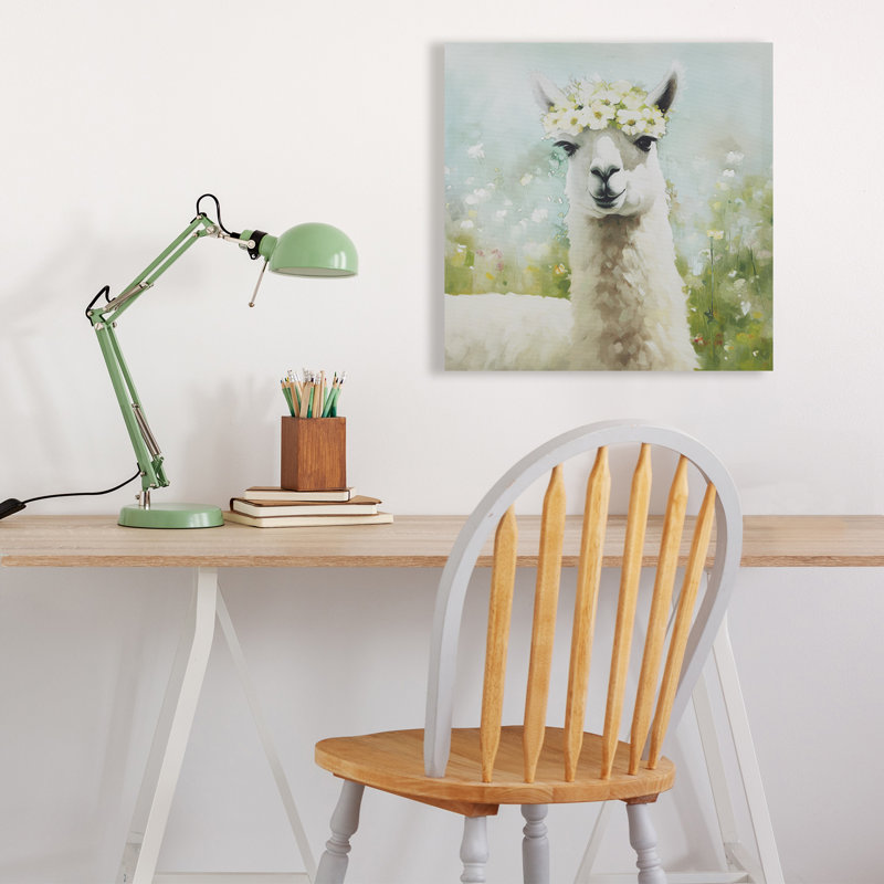 Sunshine Llama in Flower Fields Canvas Wall Art