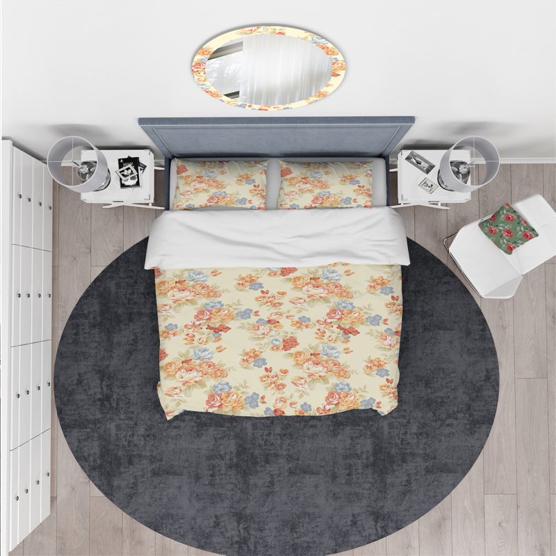 Ensemble de housse de couette designart fleurs, Housse de couette très grand + 2 taies décoratives