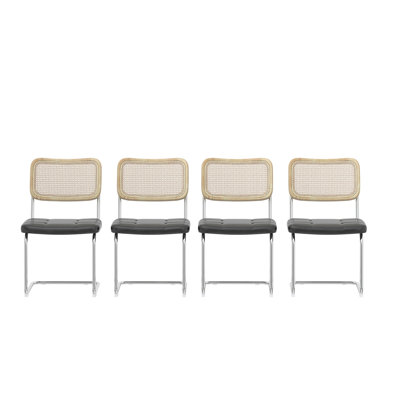 Ensemble de 4 chaises de salle à manger en cuir et chaise en rotin