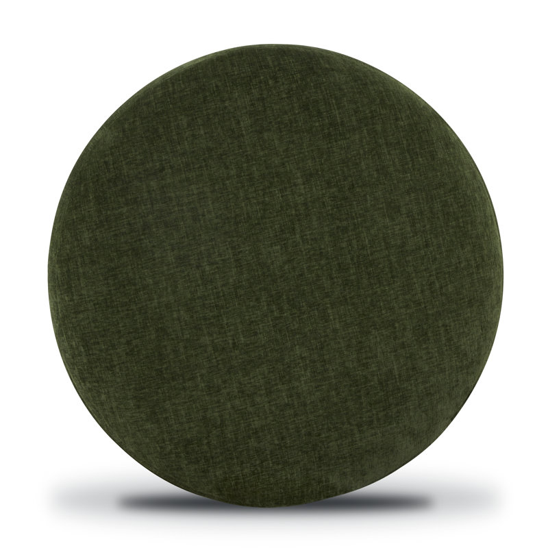 Mckane Upholstered Round Ottoman, Green Fabric