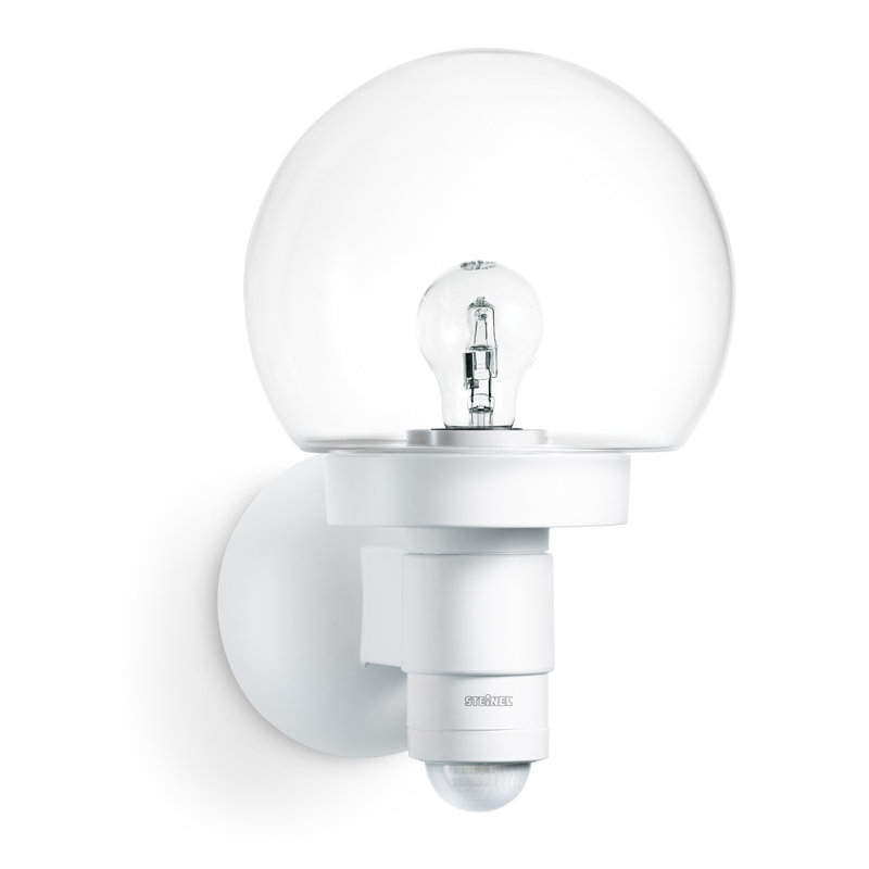 Classic Outdoor Globe Wall Light L 115 S Motion Sensor Soft Light Start Manual Override E27, White
