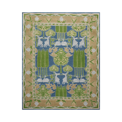 Multi Blue Hand Tufted Oriental Area Rug Transitional Art&Crafts Wool