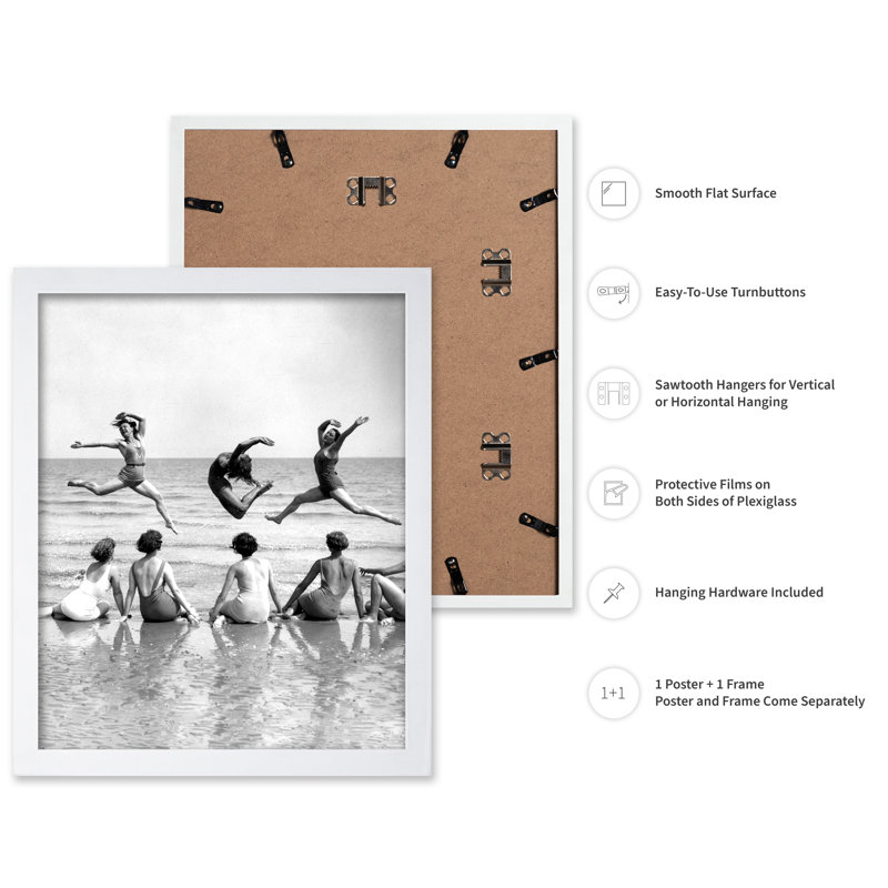 Femmes qui dansent sur la plage, Poster, 12"H x 16"W, White Framed