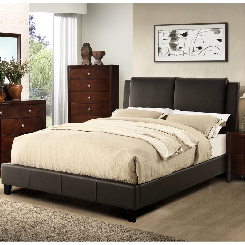 Grand lit Modern Modern Elegance, revêtement en similicuir brun avec tête de lit, sans sommier pour la chambre à coucher, tête de lit brun, base, mobilier