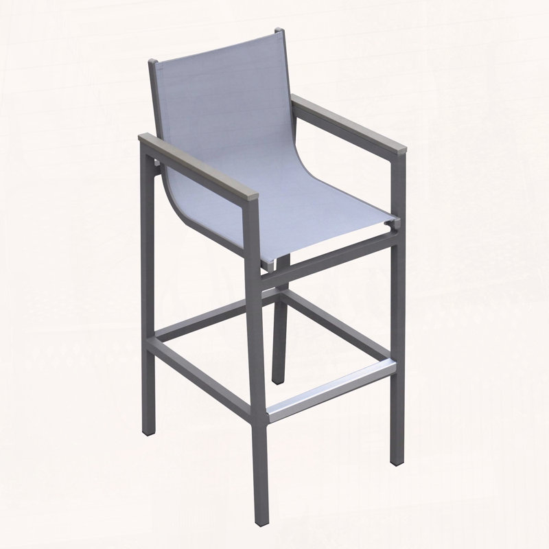 Tabouret de bar d'extérieur avec toile en textilène et accents de bois