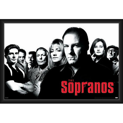 ACHETER DES ARTS POUR MOINS Sopranos sous licence officielle - Groupe - Affiche d'art encadrée - 24 x 36 po - Cadre en bois d'ingénierie robuste avec verre plexi - prêt à être accroché