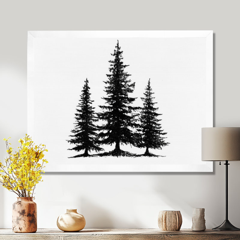 «Pine Tree Forest In Winter Wonderland», reproduction d'art sur toile Nature, H 12 po x l 20 po, Avec cadre, Blanc