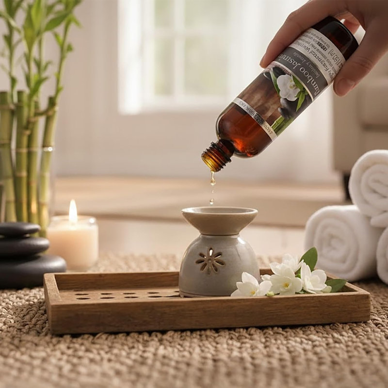 Ensemble de 2 huiles chauffantes au parfum de jasmin de bambou 5 oz. Hosley. Cadeau idéal pour les mariages, le spa, le reiki, la méditation, la salle de bain.