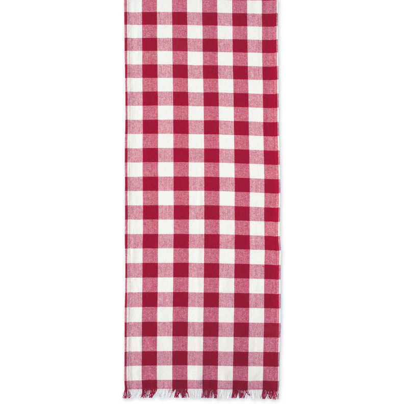 Laszlo Gingham 100% Cotton Table Runner, 14" L x 108" W, Wine