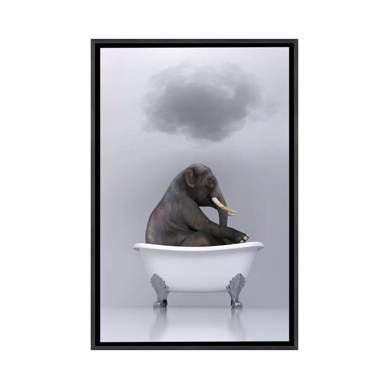 «Elephant Relaxing in the Bath 2» par Mike Kyiv - reproduction d'art, H 40 po x l 26 po x P 1,5 po, Pas de tapis