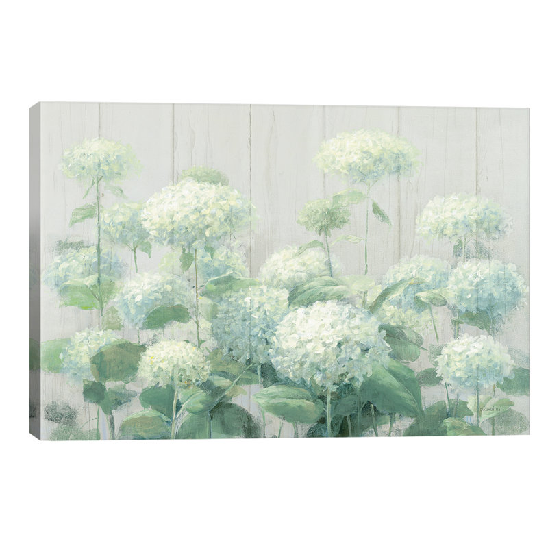 White Hydrangea Garden Sage On Wood by Danhui Nai - Wrapped Canvas Print, 66.04 cm H x 45.72 cm W x 3.175 cm D