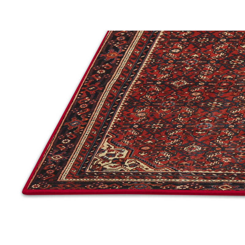 Tapis décoratif rouge à motif oriental Eiler, Rectangle 7 pi x 9 pi