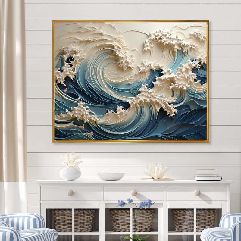 «White and Blue Wave Papercut Style III - Coastal Waves», reproduction d'art sur toile Wave (sans textures)