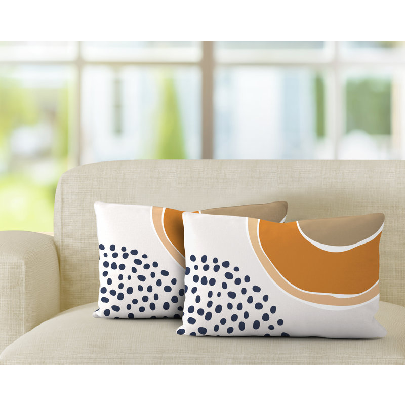 Housse et insert de coussin rectangulaire en polyester pour l'intérieur et l'extérieur, Orange / bleu marine / beige
