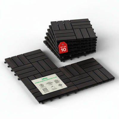 Carreaux de terrasse en bois teck (paquet de 10) - 12 lattes