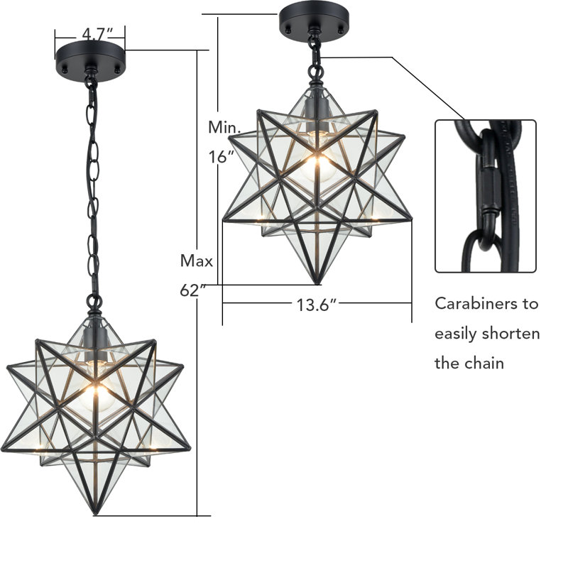 Luminaire suspendu unique en forme d'étoile à 1 lumière avec accents en fer forgé Pedraza, 14"