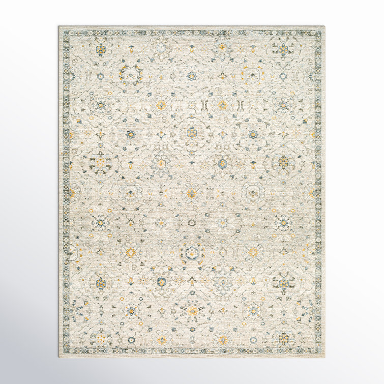 Elsadora Oriental Machine Woven Polyester Area Rug in Beige/Yellow/Blue