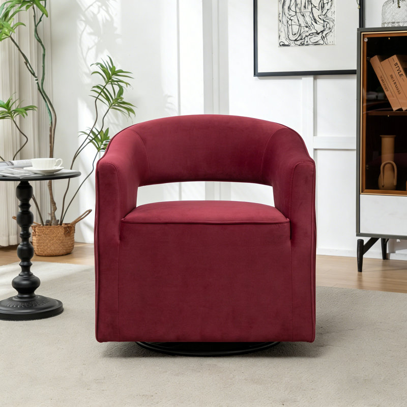 Fumiyo 27.6'' Wide Velvet Swivel Barrel Chair, Red