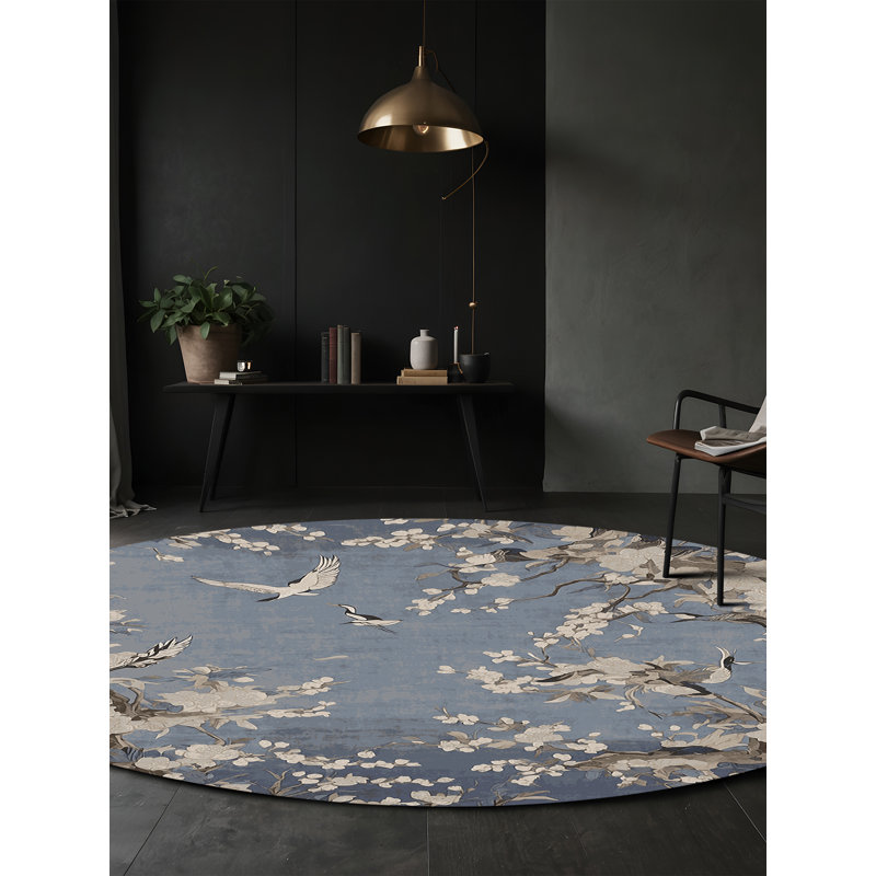 Machine Washable Gray Area Rug, Round 3'