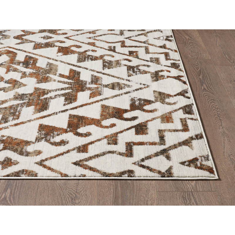 Losoya Geometric Southwestern Area Rug in Brown/Beige/Cream, Rectangle 8' x 10'