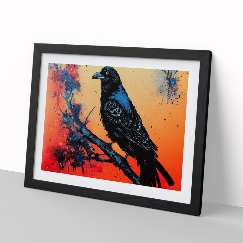 Raven Bird Splash Vol.2 Abstract - Single Picture Frame Painting, 25cm H x 34cm W x 2cm D, Black