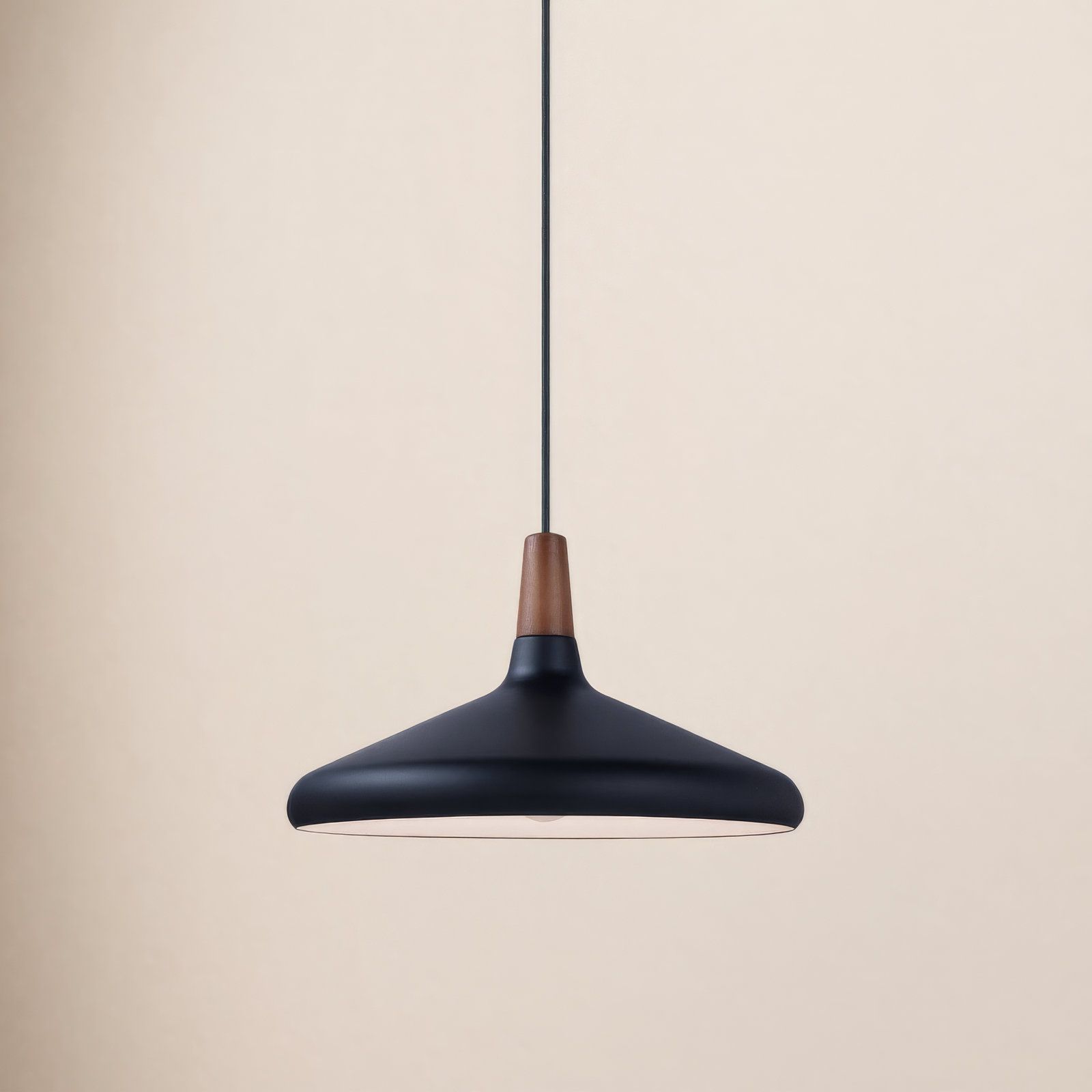 Drew 1 - Light Single Cone Pendant, Walnut/Black, 9" H x 15.25" W x 15.25" D