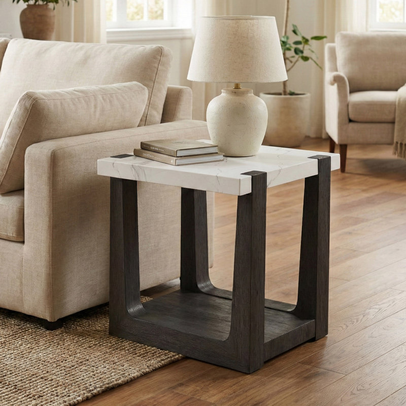 Table de bout moderne en bois avec tablette ouverte Niangua, Noir