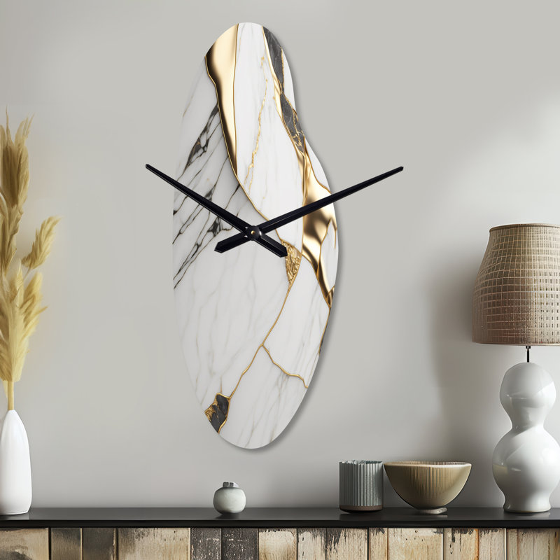 Dalicia - Curved Shape Large Abstract Marble 3D Wall Clock, Moyenne